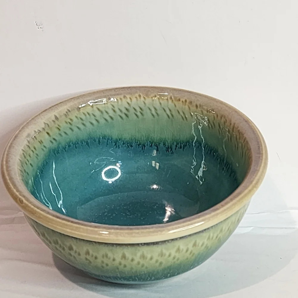 Studio Art Pottery Water Banks Bowl 5" Signed Blue Green Golden Yellow Signed - Picture 2 of 10